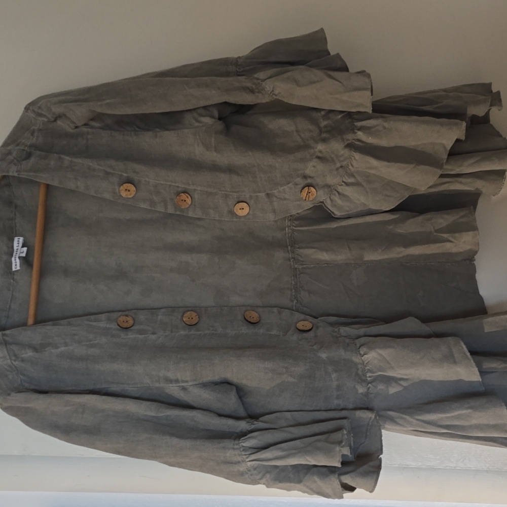 Crosstree Lane Grey Linen Jacket Ruffles Size L